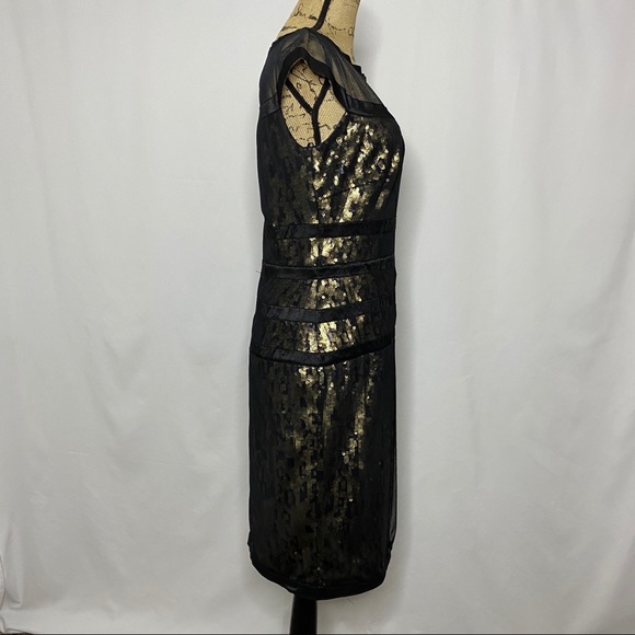 Tadashi Shoji Black Gold Sequin Mesh Dress - Picture 5 of 9
